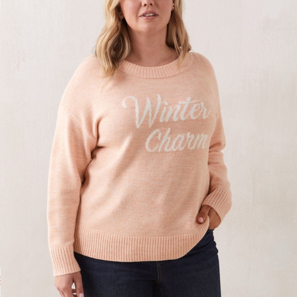 PENNINGTONS soft peach winter charm size 1X Jacquard knit sweater sweatshirt NWT